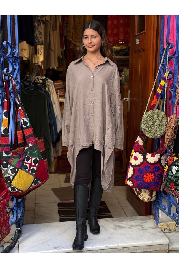 Mink Color Asymmetrical Design Tunic