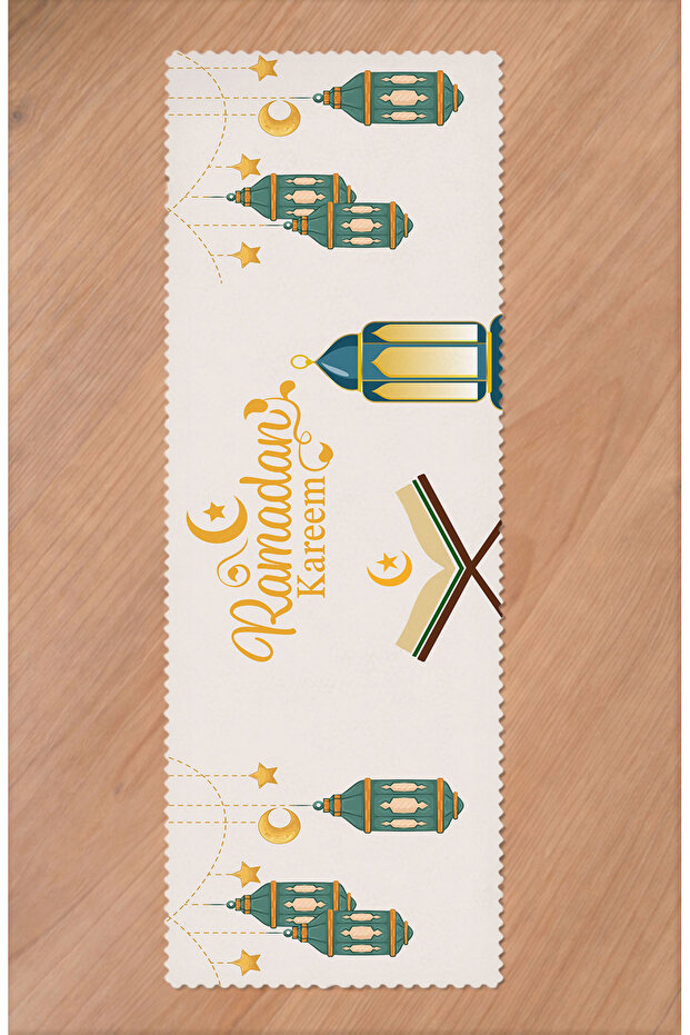 Ramadan Eid Mubarak Crescent Mosque Floral Pattern Printed Table Runner Digital Printed Modern Tablecloth