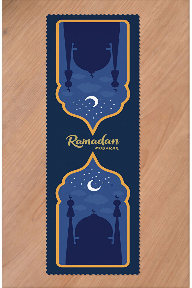 Ramadan Eid Mubarak Crescent Mosque Floral Pattern Printed Table Runner Digital Printed Modern Tablecloth