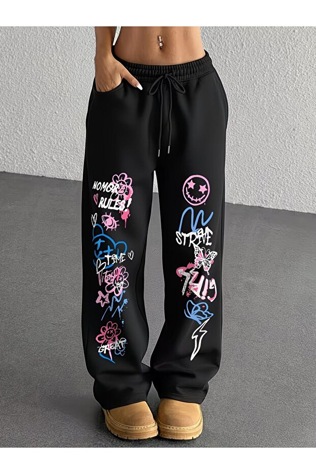 Unisex No More Rules Printed Baggy Cut Wide Leg Sweatpants