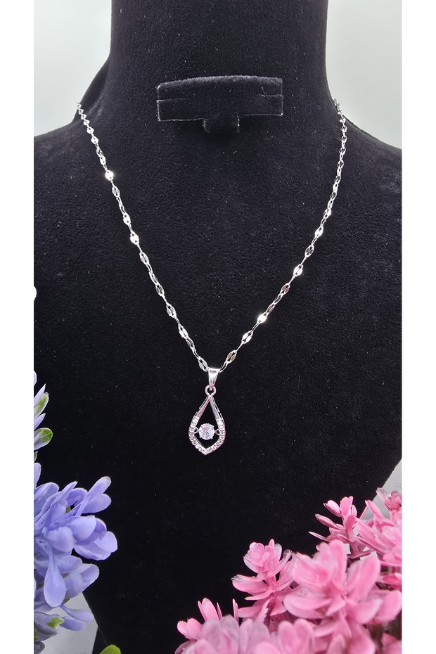 Zircon Stone Drop Model Silver Color Elegant Steel Non-Tarnish Necklace