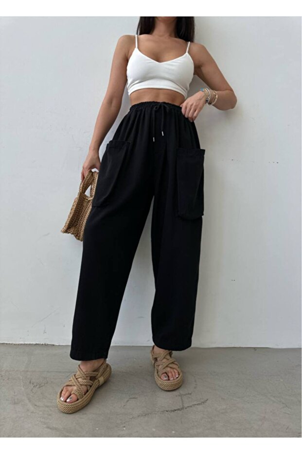 Trendy Bellow Pocketed Wide-Let Balloon Fit Comfortable Loose Fit Gabardine Pants