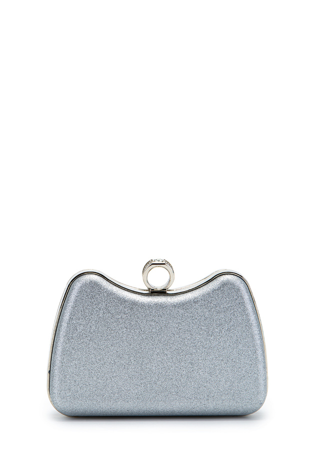Ring Clip Detailed Glittering Morton Evening Dress Bag Silver