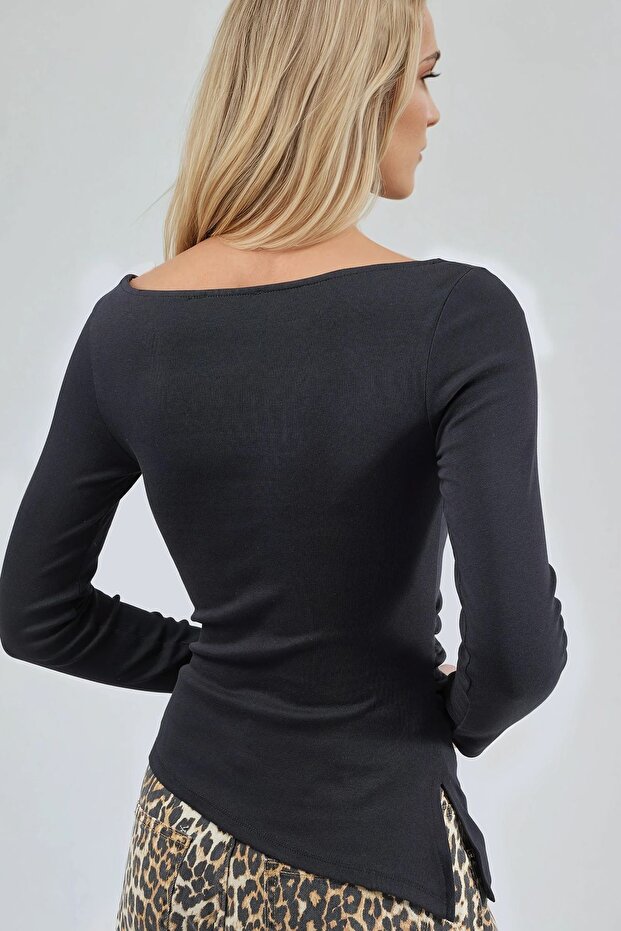 BUSEM Kayık Yaka Pamuklu Bluz - 5