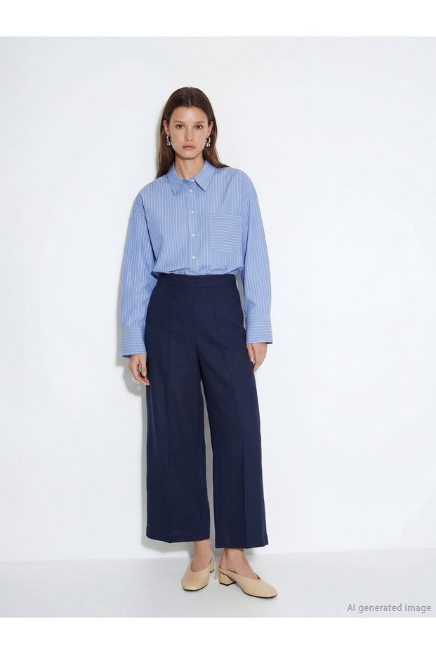 Wide Leg Women's Trousers with Elastic Waist (S6)