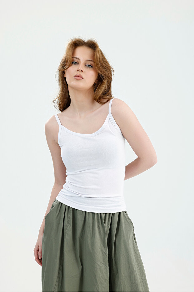 Thick Strap Basic White Undershirt - 3