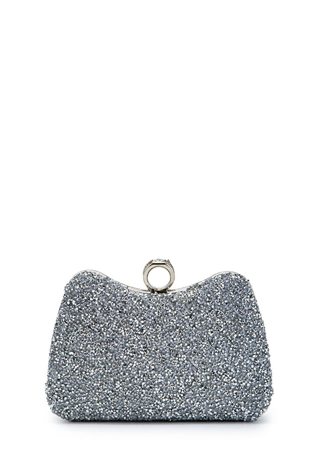 Amanda Evening Dress Handbag with Ring Detail and Stones Silver