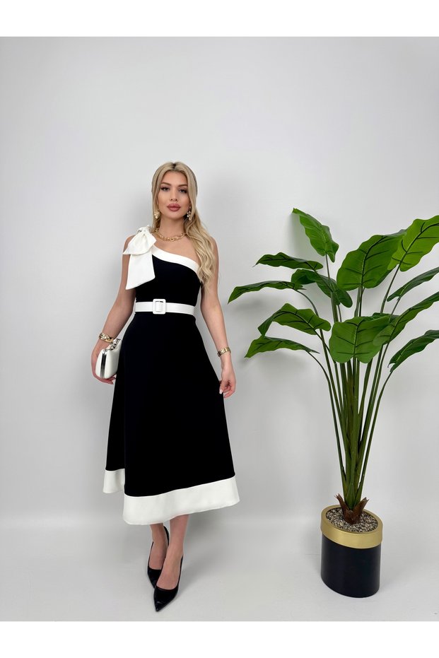 Ribbon Detailed Belted Dress for Special Occasions, Prom, Evening Gown