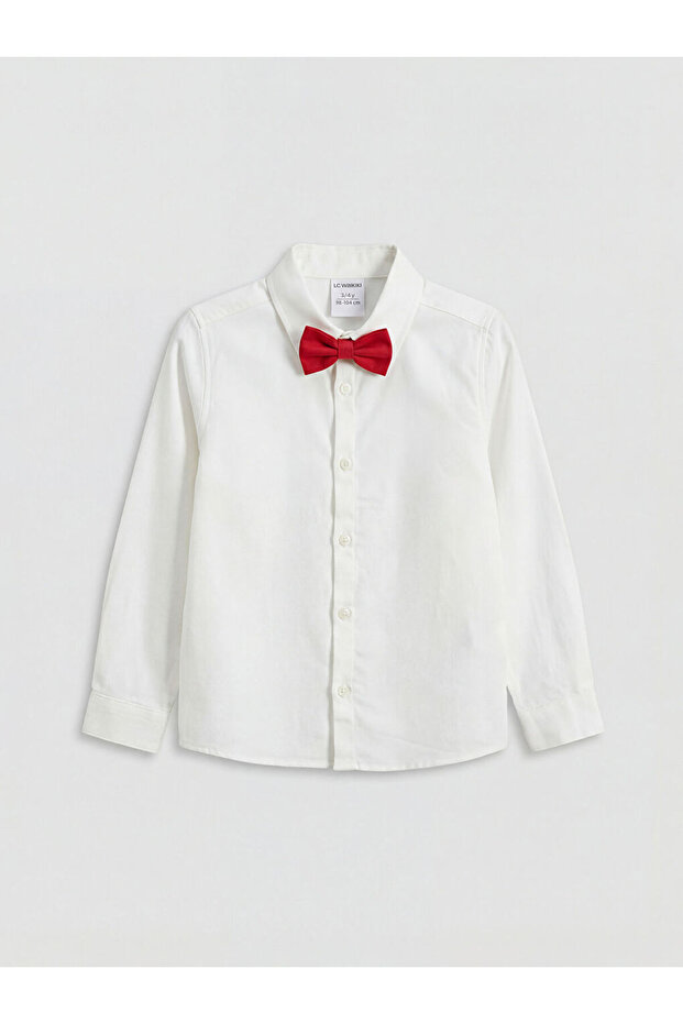 Güli̇s gi̇yi̇m's white long-sleeved boy's gabardine shirt and bow tie