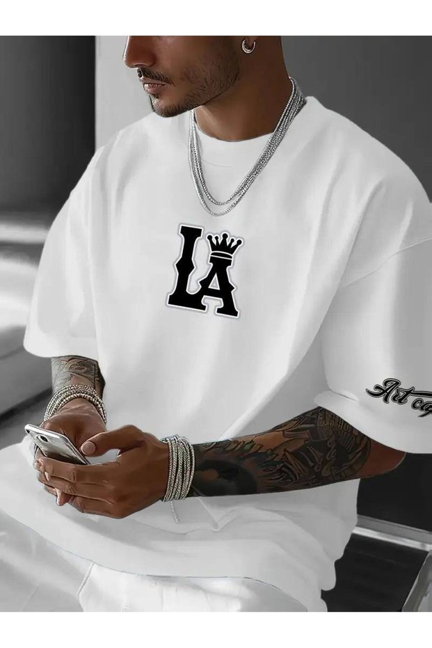 Unisex White Oversize T-Shirt Printed Relaxed Fit Casual Streetwear Stylish Premium