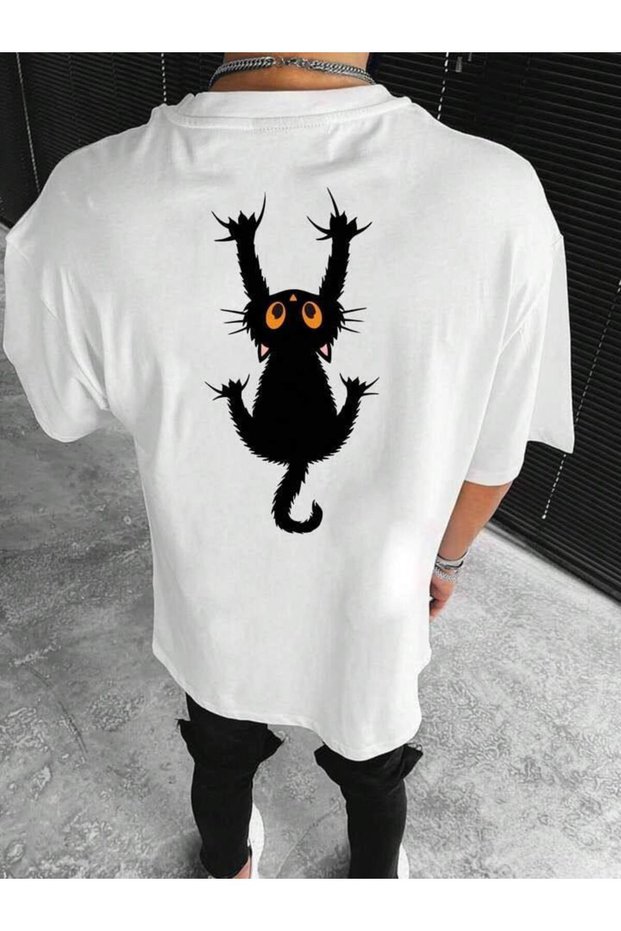 Unisex White Oversize T-Shirt Printed Relaxed Fit Casual Streetwear Stylish Premium
