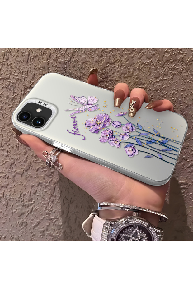 iPhone 11 Compatible Silicone Edge Hard Back Anti-Fall Phone Case Flowers Pattern