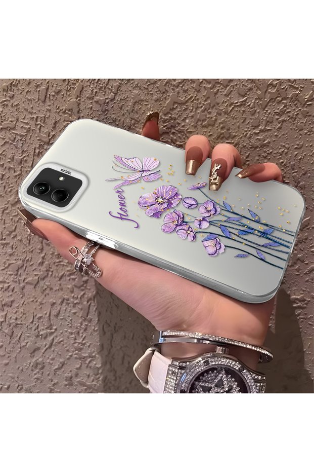 Samsung Galaxy A03 Compatible Silicone Edge Hard Back Anti-Fall Phone Case Flowers Pattern