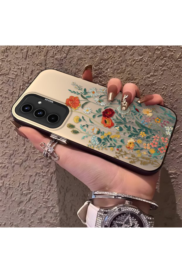 Samsung Galaxy A54 Compatible Silicone Edge Hard Back Anti-Fall Phone Case Flowers Pattern