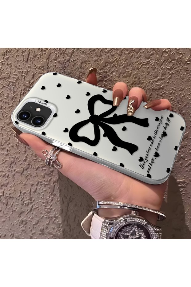 iPhone 11 Compatible Silicone Edge Hard Back Anti-Fall Phone Case with Bow Pattern