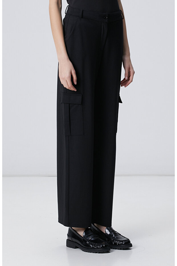 Siyah Çelik İnterlok Kargo Cepli Pantolon - 3