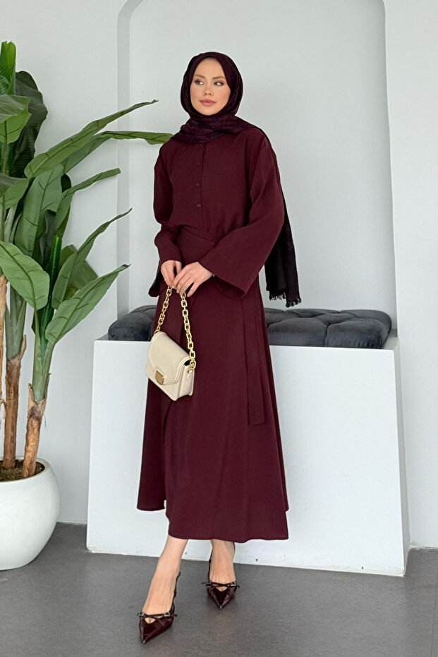 Hazale Skirted Suit Burgundy