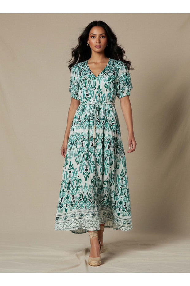 Printed Women Dress with V-neck