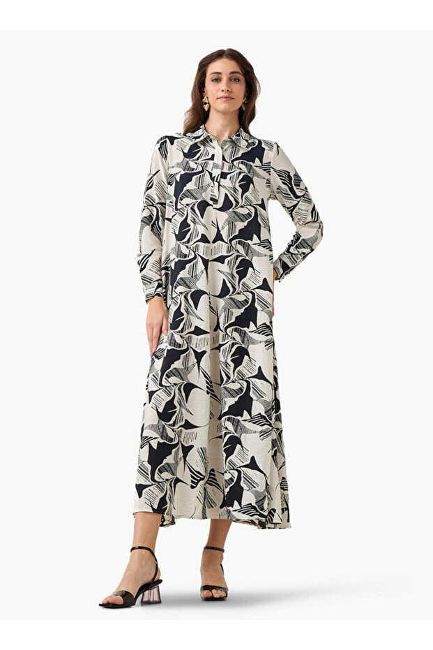 Printed Women Shirt Dress with Concealed Placket