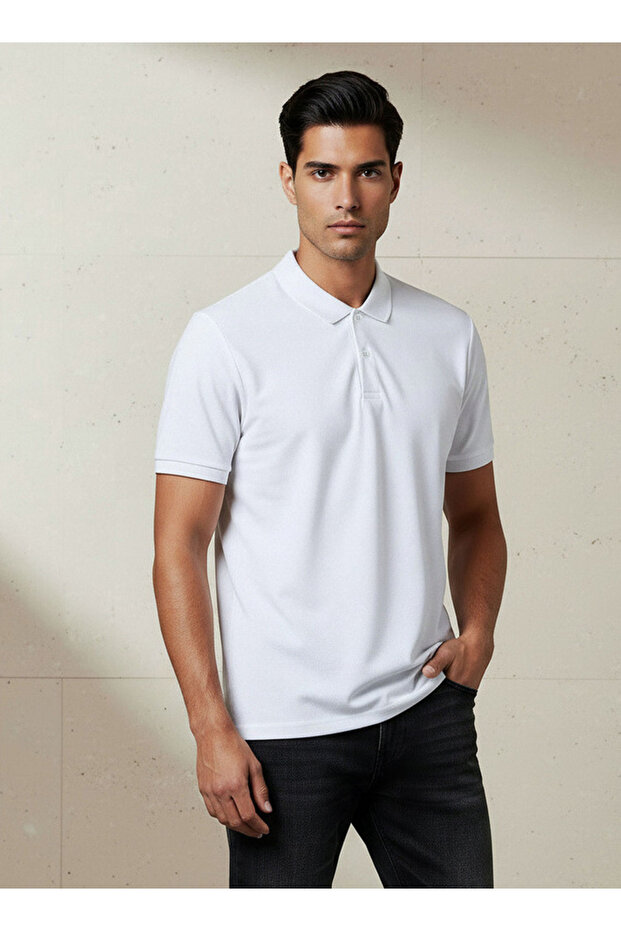 Men Short Sleeves Textured Polo T-shirt