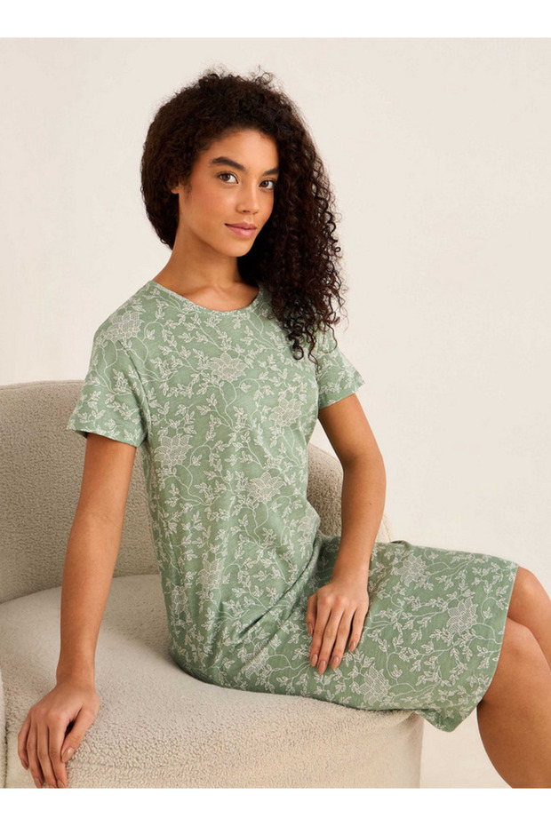 Floral Print Sleepshirt with Short Sleeves