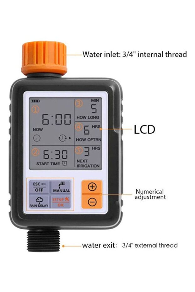 مؤقت رقمي أوتوماتيكي لنظام الري باللون الأسود/البرتقالي - 4