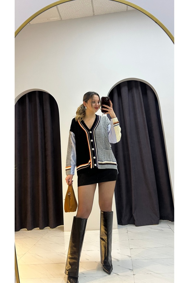 Tasarım Triko Detaylı Gömlek - 1