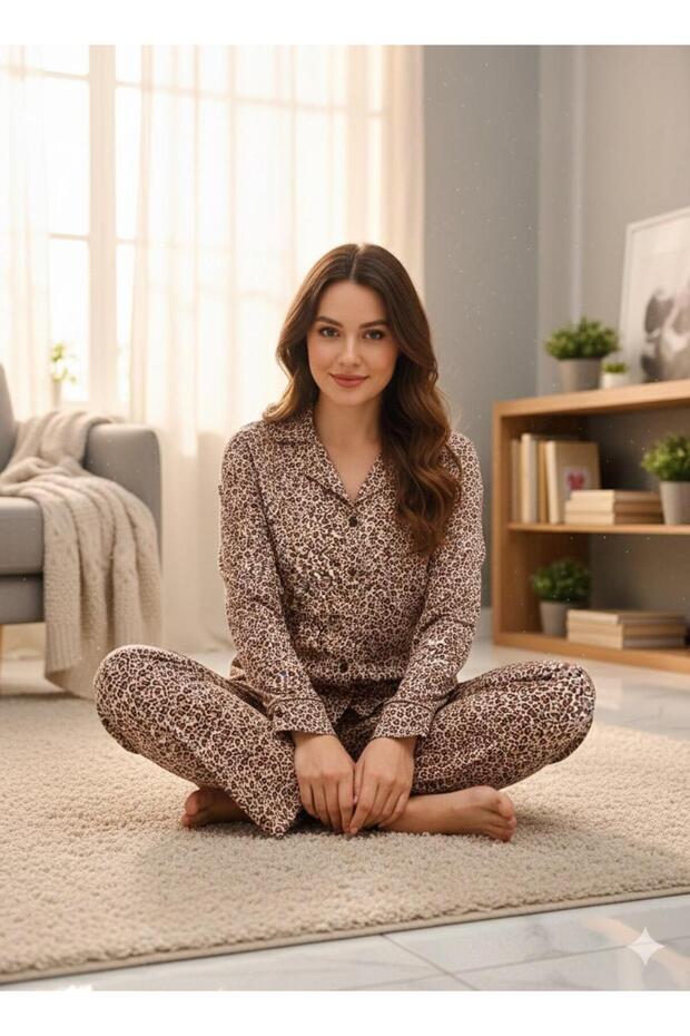 طقم بيجامة بنمط الفهد بأزرار - 3