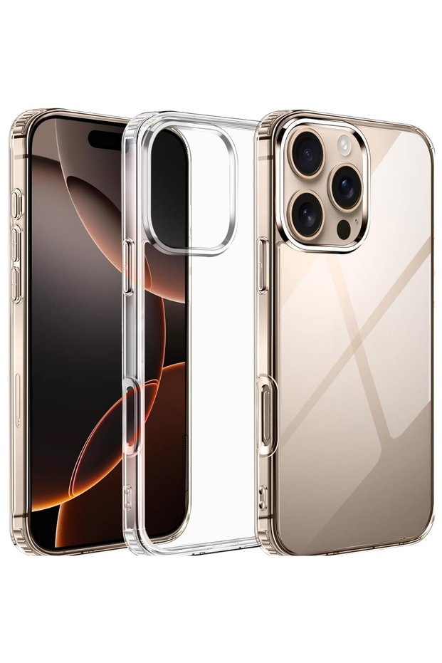 iPhone 16 Pro Max Non-Yellowing Hard Mica Pc Transparent Case Camera Protection Protruding Shock Absorbing Cover