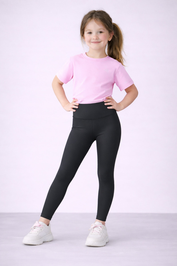 Girl's Black Low Shine High Waist Casual Sports Leggings – Flexible Pro