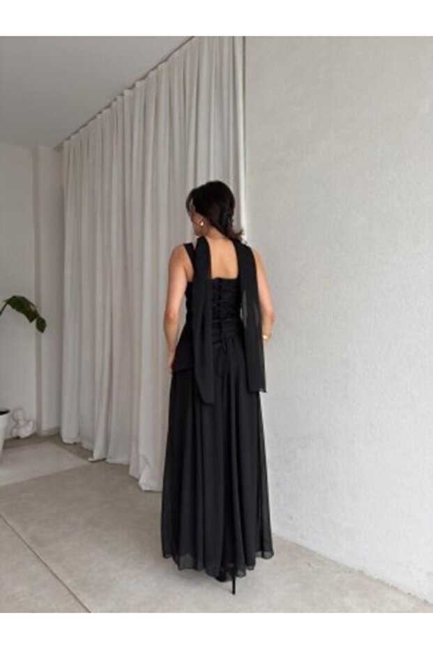 Şallı Maxi Elbise - 4