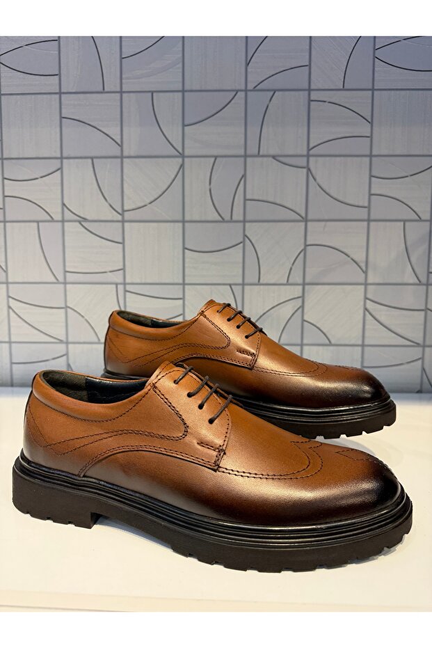 St 730 Men's Tan Genuine Leather Eva Light Sole Comfortable Daily Classic Shoes