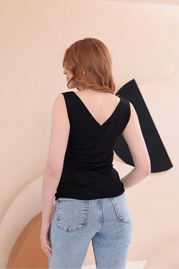 قميص أمامي وخلفي بفتحة على شكل حرف V HKN34 - 1