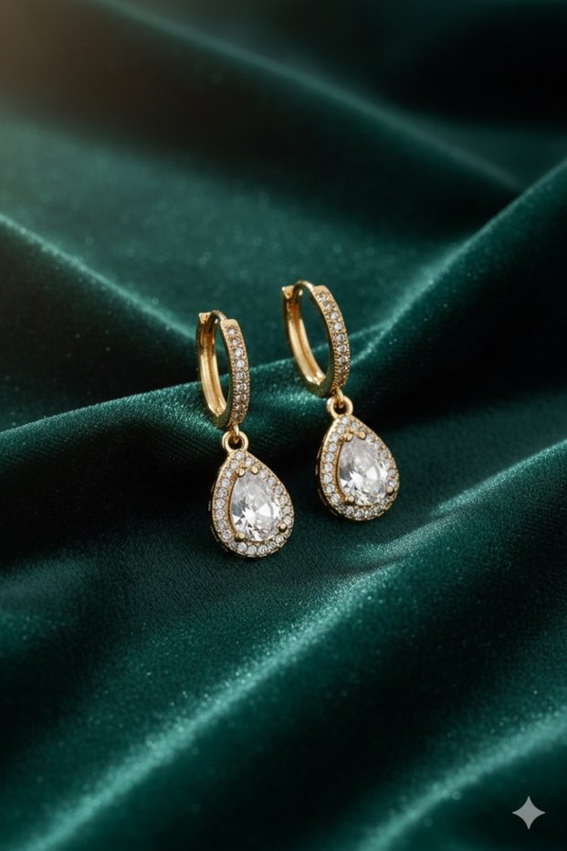 Vip Series Bronze Earrings - Luxury Drop Model with Anti-Allergic Zircon Stone