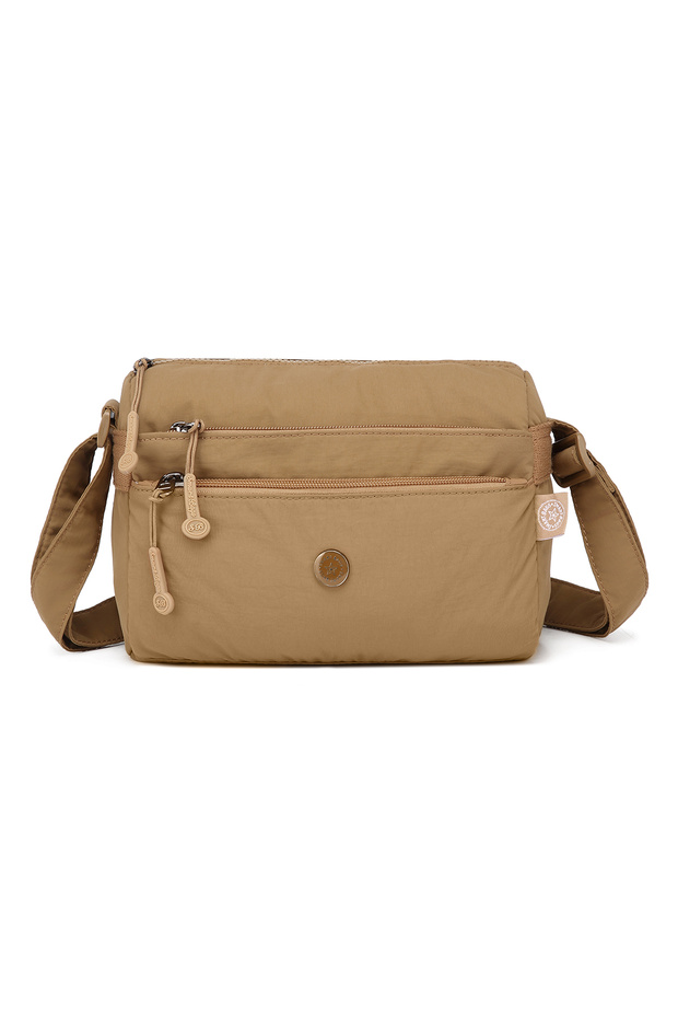 Smart Bags Brown Women's Shoulder Bag Lightweight Fabric Multi-Pocket Crossbody Long Strap