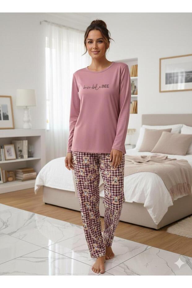 طقم بيجامة بنمط منقوش مكون من ست قطع - 1