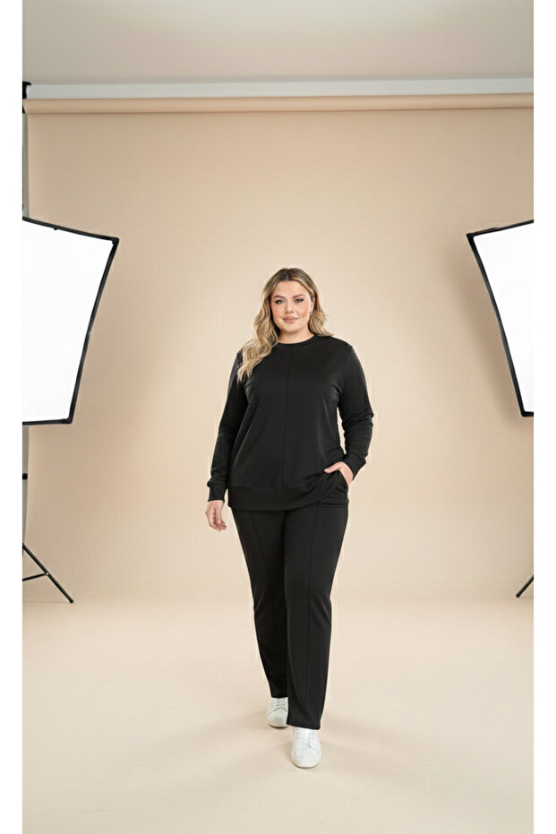 Plus Size Soft Texture Comfortable Double Pockets Mold Flexible Women Tracksuit Set