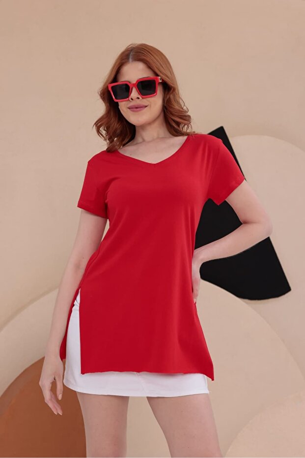 Slit Long Basic T-Shirt Hkn34 - 7