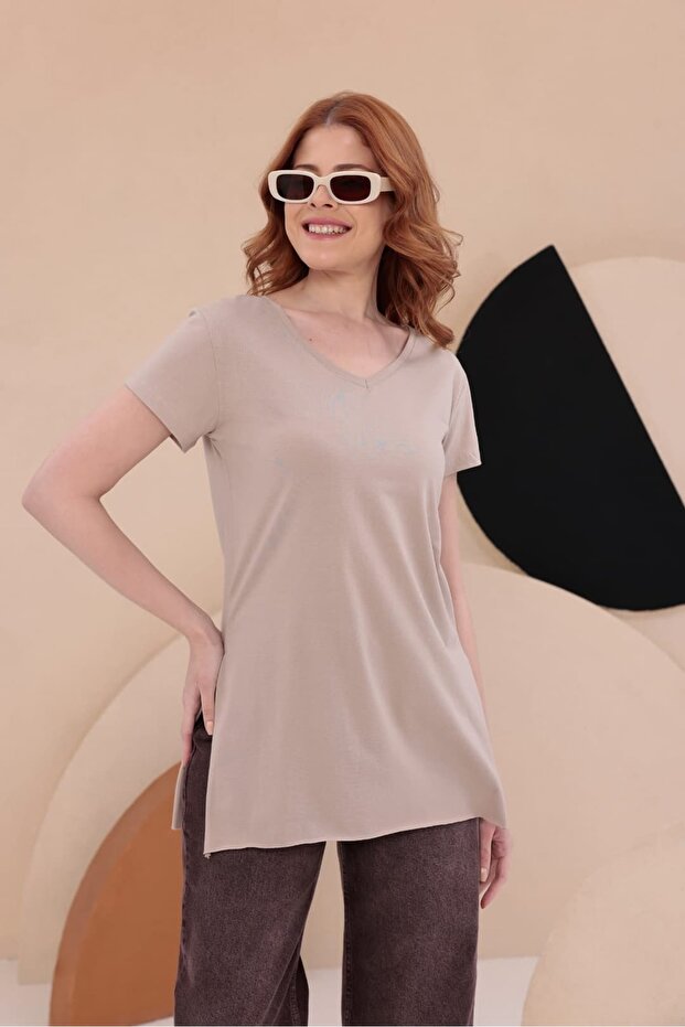 Slit Long Basic T-Shirt Hkn34 - 7