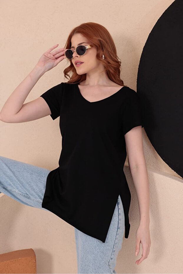 Slit Long Basic T-Shirt Hkn34 - 7