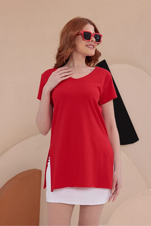 Slit Long Basic T-Shirt Hkn34 - 5