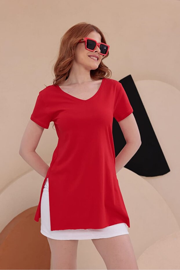 Slit Long Basic T-Shirt Hkn34 - 6