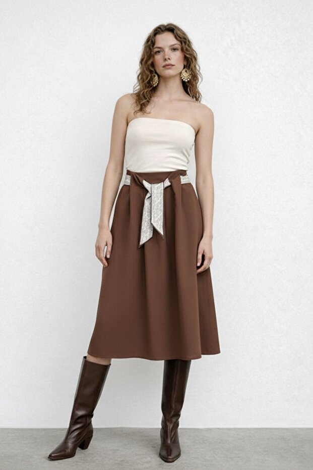 Women's Tie Detailed Long Skirt