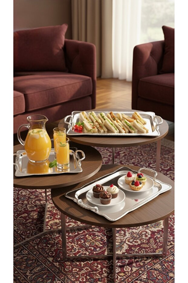 طقم صواني تباسي تقديم متعدد الاستخدامات بتصميم فاخر - 5