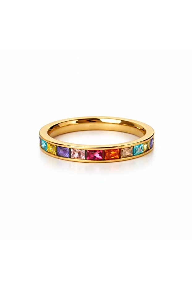 Colorful Stone Steel Ring for Women