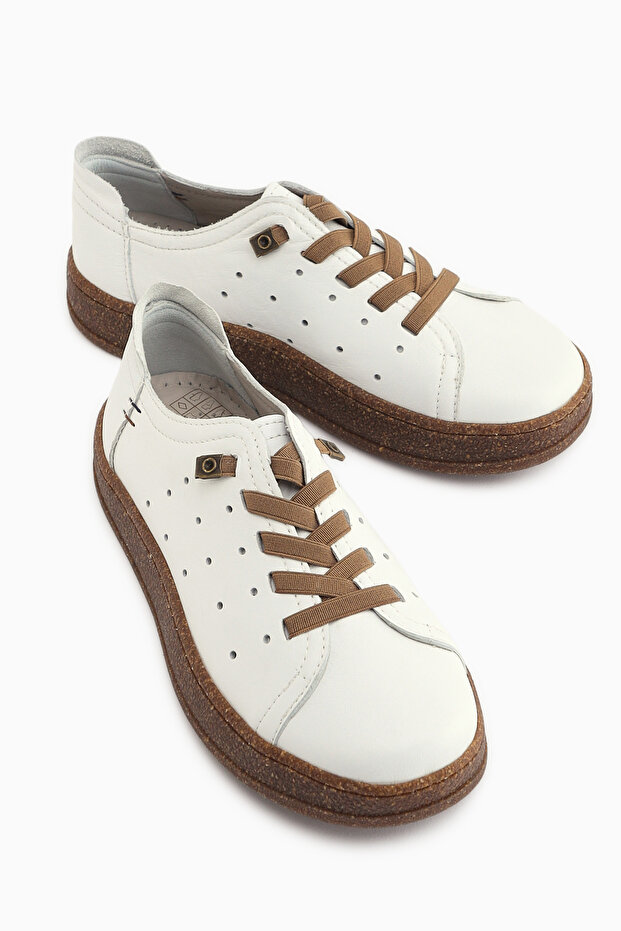 Judi Genuine Leather White Comfortable Sole Women's Summer Sneakers