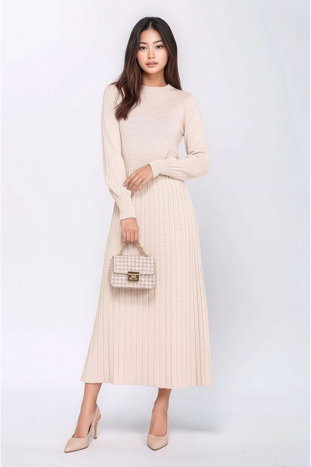 Women's Long Sleeve Crew Neck Asymmetrical Hem Knitwear Sporty Stylish Dress