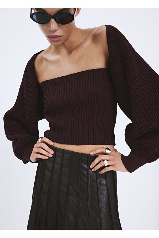 Balon kollu örgü hırka - 1