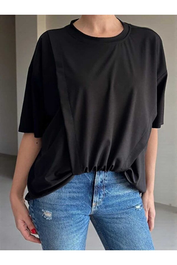 Asimetrik Akış Basic Siyah Bluz - 6