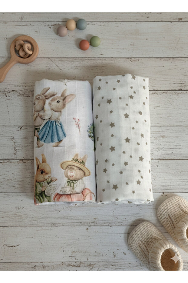 Sibelarthome Multi-Purpose Muslin Blanket. 2-Pack Muslin Baby Blanket 100% Cotton Muslin Fabric 90X80 cm